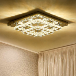 Living and Home Square Crystal LED Ceiling Light - Size: 14 x 50 x 50cm - Silver - Wilko - thumbnail 3