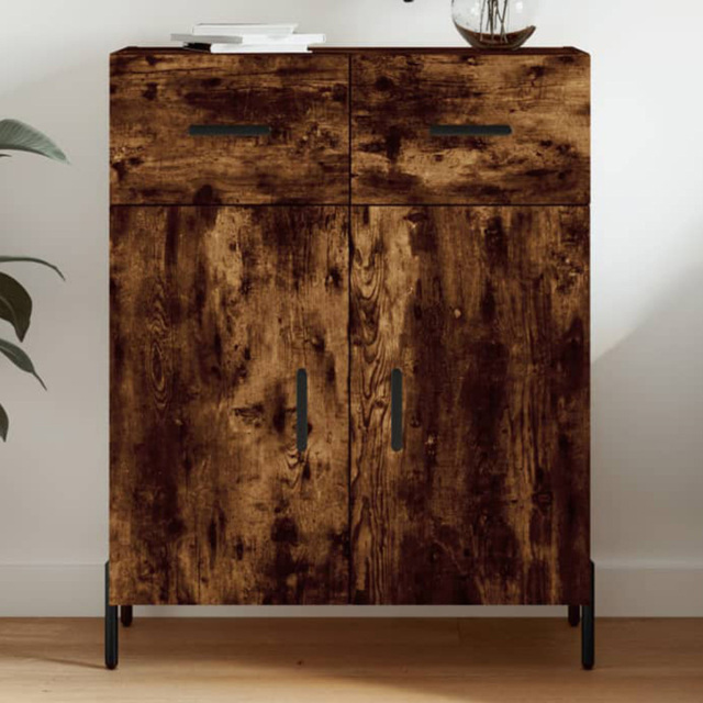 vidaXL 2 Door 2 Drawer Smoked Oak Sideboard with Metal Legs - Size: 90 x 69.5 x 34cm - Brown - Wilko - image 1
