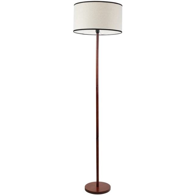 ValueLights Heather Natural Black Trim Drum Shade Dark Wood Stem LED Floor Lamp - Cream - Wilko - image 1