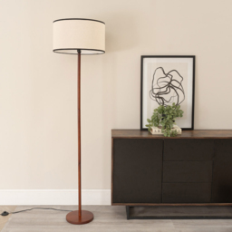 ValueLights Heather Natural Black Trim Drum Shade Dark Wood Stem LED Floor Lamp - Cream - Wilko - thumbnail 4