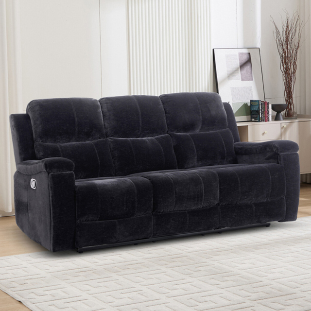 Ledbury 3 Seater Recliner Sofa Black - Size: 2 Seater - Wilko - image 1