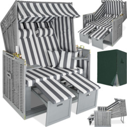 tectake Grey and White Beach Chair with Cushion - Size: 158 x 78 x 115cm - Wilko - thumbnail 3