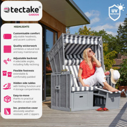 tectake Grey and White Beach Chair with Cushion - Size: 158 x 78 x 115cm - Wilko - thumbnail 7