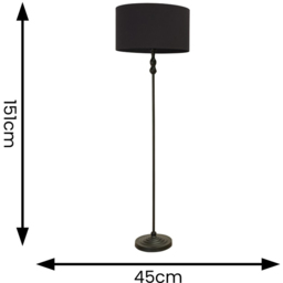 ValueLights Maggie Black Fabric Shade Black Metal Candlestick Floor Lamp - Size: 151 x 45 x 45cm - Wilko - thumbnail 7