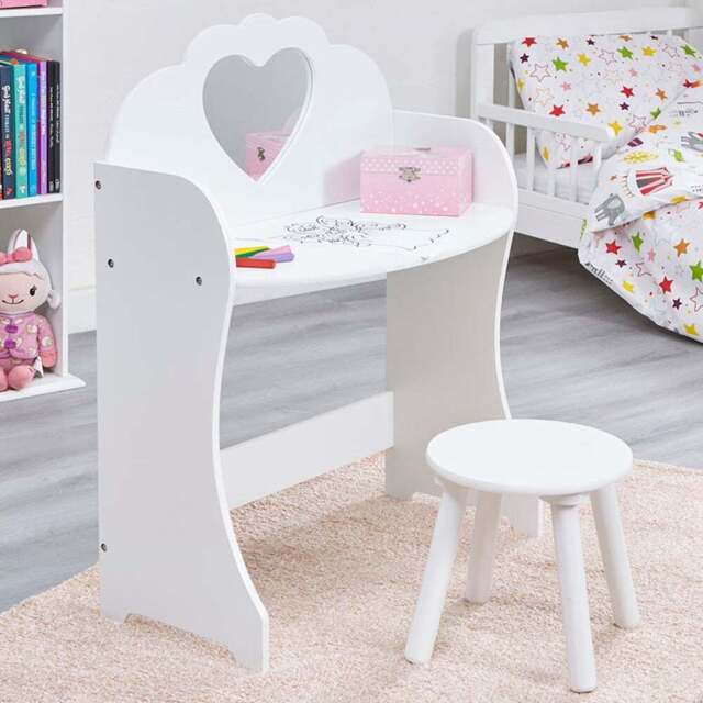 Liberty House Toys Kids White Dressing Table with Stool - Size: 81.5 x 62.5 x 34cm - Wilko - image 1
