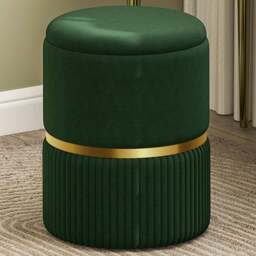 HOMCOM Green Velvet Feel Round Pouffe - Size: 46 x 37 x 37cm - Wilko