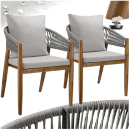 tectake Manacor Set of 2 Greige Rope Design Garden chair - Size: 76.5 x 59 x 58cm - Grey - Wilko - thumbnail 3