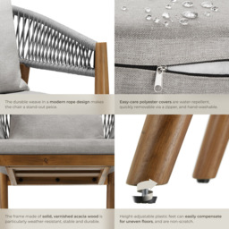 tectake Manacor Set of 2 Greige Rope Design Garden chair - Size: 76.5 x 59 x 58cm - Grey - Wilko - thumbnail 6