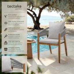 tectake Manacor Set of 2 Greige Rope Design Garden chair - Size: 76.5 x 59 x 58cm - Grey - Wilko - thumbnail 4