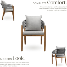 tectake Manacor Set of 2 Greige Rope Design Garden chair - Size: 76.5 x 59 x 58cm - Grey - Wilko - thumbnail 7