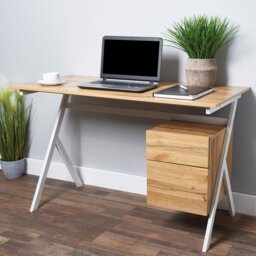 Alden 2 Drawer Natural Desk - Size: 120 x 76 x 60cm - Cream - Wilko