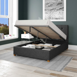Aspire Hepburn Small Double Charcoal Saxon Twill Ottoman Bed - Grey - Aspire Beds - Wilko - thumbnail 3