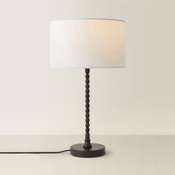 ValueLights Maeve White and Matte Black Fabric Drum Shade Bobbin Bobble Table Lamp and Bulb - Size: 37.3 x 25 x 25cm - Wilko - thumbnail 6