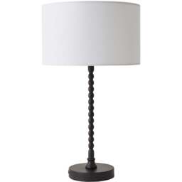 ValueLights Maeve White and Matte Black Fabric Drum Shade Bobbin Bobble Table Lamp and Bulb - Size: 37.3 x 25 x 25cm - Wilko - thumbnail 1