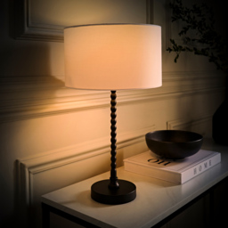 ValueLights Maeve White and Matte Black Fabric Drum Shade Bobbin Bobble Table Lamp and Bulb - Size: 37.3 x 25 x 25cm - Wilko - thumbnail 7