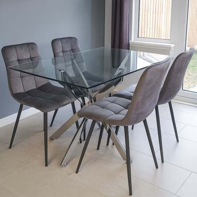 Kosy Koala 4 Seater Glass Rectangle Dining Set Grey Velvet - Multi - Wilko - image 1