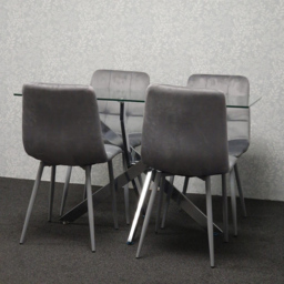 Kosy Koala 4 Seater Glass Rectangle Dining Set Grey Velvet - Multi - Wilko - thumbnail 5