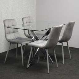 Kosy Koala 4 Seater Glass Rectangle Dining Set Grey Velvet - Multi - Wilko - thumbnail 7