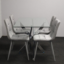 Kosy Koala 4 Seater Glass Rectangle Dining Set Grey Velvet - Multi - Wilko - thumbnail 4