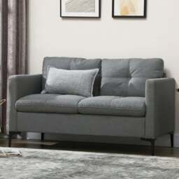 Portland 2 Seater Dark Grey Linen Loveseat Sofa - Wilko
