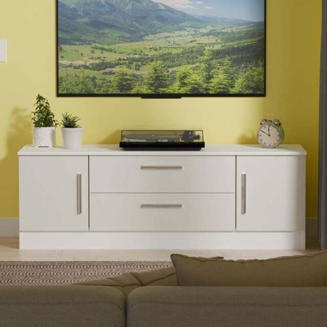 Crowndale Contrast 2 Door 2 Drawer Grey Matt and White Wide TV Unit Ready Assembled - Size: 50 x 144 x 39cm - Grey Matt & White - Wilko - image 1