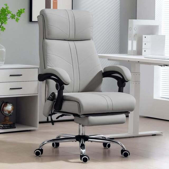 Portland Light Grey PU Vibration Massage and Heat Office Chair with Footrest - Size: 117 x 70 x 64cm - Wilko - image 1