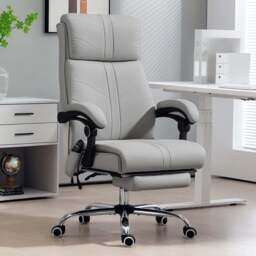 Portland Light Grey PU Vibration Massage and Heat Office Chair with Footrest - Size: 117 x 70 x 64cm - Wilko - thumbnail 1