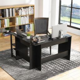 Costway 2 Shelf Black L Shaped Computer Desk - Size: 156 x 60 x 13cm - Wilko - thumbnail 4