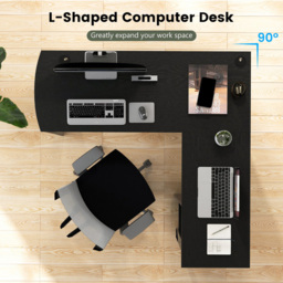 Costway 2 Shelf Black L Shaped Computer Desk - Size: 156 x 60 x 13cm - Wilko - thumbnail 5