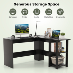 Costway 2 Shelf Black L Shaped Computer Desk - Size: 156 x 60 x 13cm - Wilko - thumbnail 7