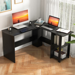 Costway 2 Shelf Black L Shaped Computer Desk - Size: 156 x 60 x 13cm - Wilko - thumbnail 1
