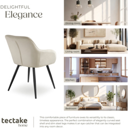 tectake Marilyn Set of 2 Cream and Black Velvet Look Padded Dining Chairs - Wilko - thumbnail 7