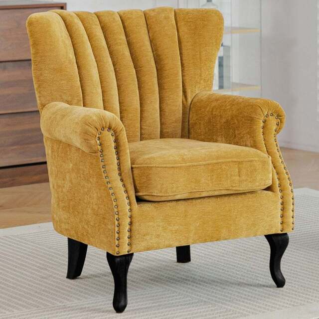 Living and Home Yellow Chenille Upholstered Channel Back Armchair - Size: 90 x 75 x 77cm - Wilko - image 1