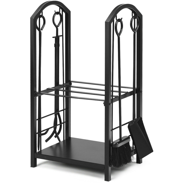 Durnish Rack Costway Black Iron 4 Piece Firewood Log Rack by wilko | ufurnish.com