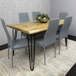 Kosy Koala 6 Seater Faux Leather Wooden Dining Set Grey - Brown - Wilko - thumbnail 5