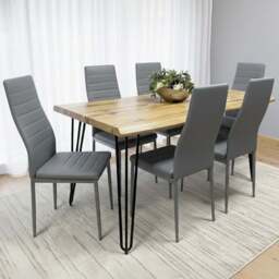 Kosy Koala 6 Seater Faux Leather Wooden Dining Set Grey - Brown - Wilko - thumbnail 1