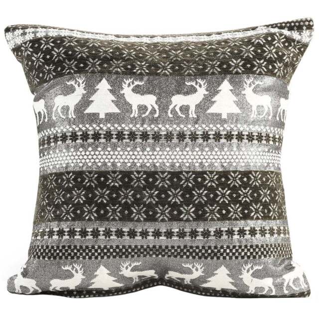 Noel Square Silver Nordic Snowflake Cotton Chenille Cushion 43 x 43cm - Size: 43 x 43 x 1cm - Grey - Wilko - image 1