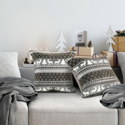 Noel Square Silver Nordic Snowflake Cotton Chenille Cushion 43 x 43cm - Size: 43 x 43 x 1cm - Grey - Wilko - thumbnail 4