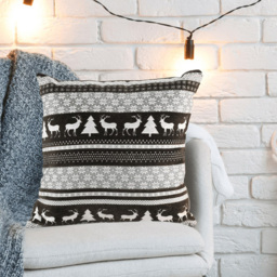 Noel Square Silver Nordic Snowflake Cotton Chenille Cushion 43 x 43cm - Size: 43 x 43 x 1cm - Grey - Wilko - thumbnail 3