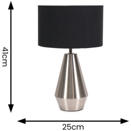 ValueLights Jax Black Shade Brushed Chrome Touch LED Table Lamp - Size: 41 x 25 x 25cm - Silver - Wilko - thumbnail 7