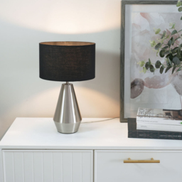 ValueLights Jax Black Shade Brushed Chrome Touch LED Table Lamp - Size: 41 x 25 x 25cm - Silver - Wilko - thumbnail 3