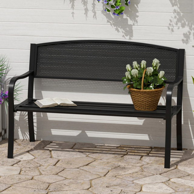 Outsunny 2 Seater Black Mesh Back Garden Bench - Wilko - image 1