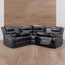 Portland Washington 5 Seater Black Lather L Shape Recliner Sofa with Drink Tray - Wilko - thumbnail 1