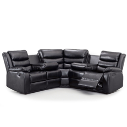 Portland Washington 5 Seater Black Lather L Shape Recliner Sofa with Drink Tray - Wilko - thumbnail 3