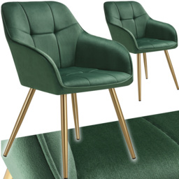 tectake Marilyn Set of 2 Dark Green and Gold Quilted Velvet Chair - Size: Single - Wilko - thumbnail 3