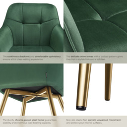 tectake Marilyn Set of 2 Dark Green and Gold Quilted Velvet Chair - Size: Single - Wilko - thumbnail 7