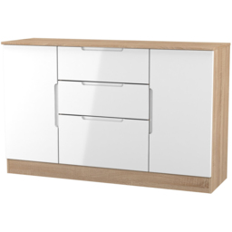 Crowndale Milan 2 Door 3 Drawer White Gloss and Bardolino Oak Sideboard Ready Assembled - Size: 79 x 126 x 39cm - White Gloss & Bardolino Oak - Wilko - thumbnail 4