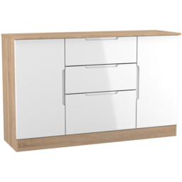 Crowndale Milan 2 Door 3 Drawer White Gloss and Bardolino Oak Sideboard Ready Assembled - Size: 79 x 126 x 39cm - White Gloss & Bardolino Oak - Wilko - thumbnail 5