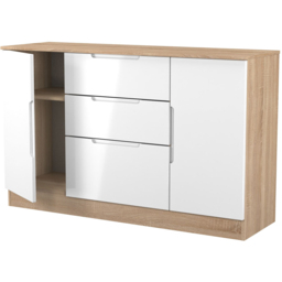 Crowndale Milan 2 Door 3 Drawer White Gloss and Bardolino Oak Sideboard Ready Assembled - Size: 79 x 126 x 39cm - White Gloss & Bardolino Oak - Wilko - thumbnail 6