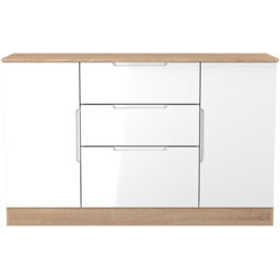 Crowndale Milan 2 Door 3 Drawer White Gloss and Bardolino Oak Sideboard Ready Assembled - Size: 79 x 126 x 39cm - White Gloss & Bardolino Oak - Wilko - thumbnail 3